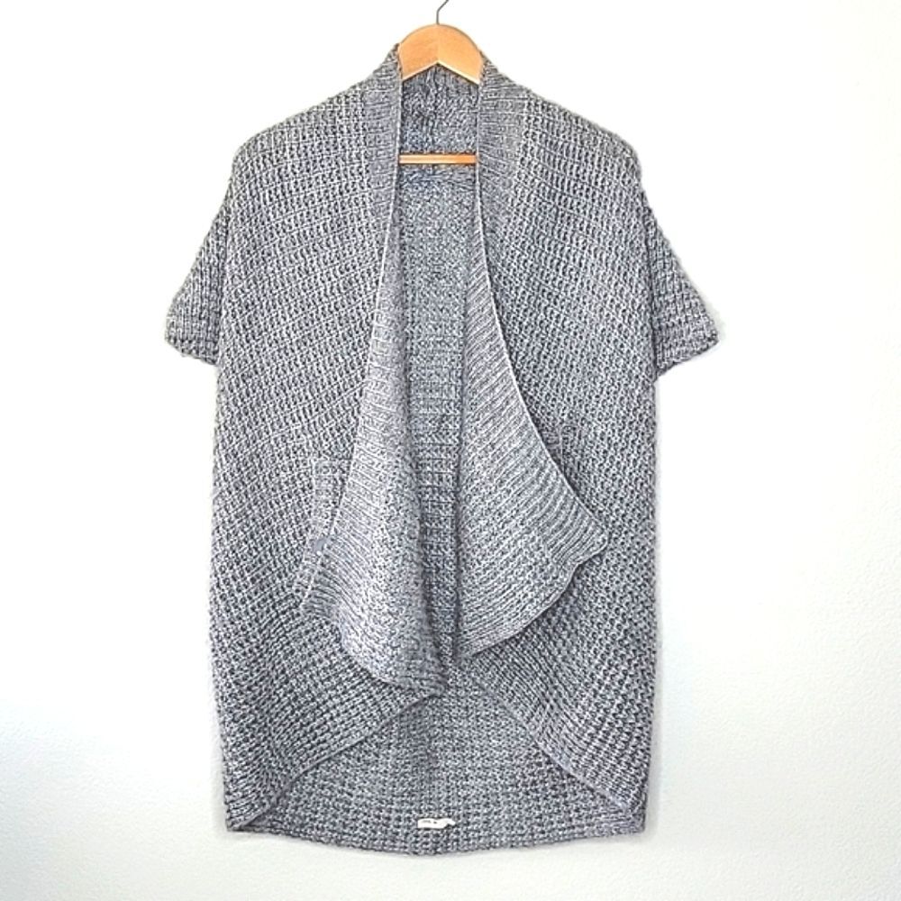M. RENA Gray Knit Open Front Chunky Cardigan Sweater Vest